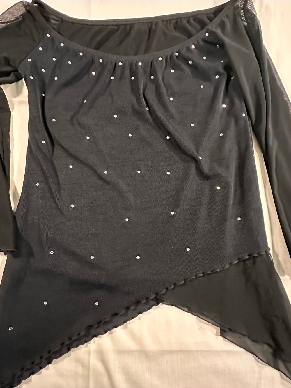 Black Off-Shoulder Studded Mesh Sleeve Tunic
